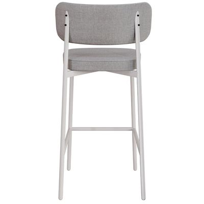 Banqueta Alta Bar Cozinha Sala De Jantar Aço Branco Kaira C01 Linho Cinza - Lyam Decor