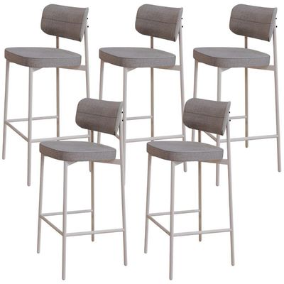 Kit 05 Banquetas Alta Bar Cozinha Sala De Jantar Aço Branco Kaira C01 Linho Cinza - Lyam Decor