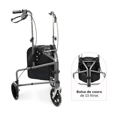 Andador Dobrável 3 Rodas D11 Suporta até 100 kg Dellamed Preto