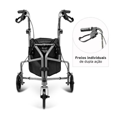 Andador Dobrável 3 Rodas D11 Suporta até 100 kg Dellamed Preto
