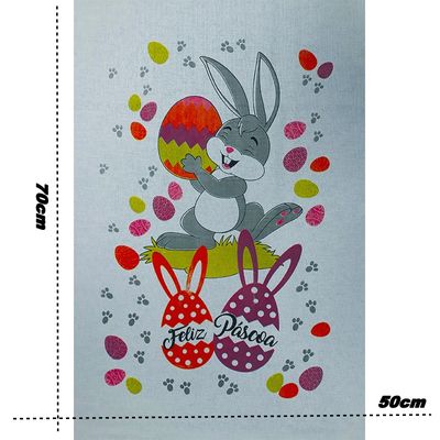 Pano De Prato Lomaer Sacaria Pascoa 50cmx70cm Estampado Coelho 0D Branco