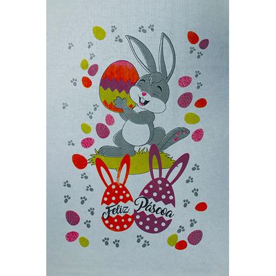 Pano De Prato Lomaer Sacaria Pascoa 50cmx70cm Estampado Coelho 0D Branco