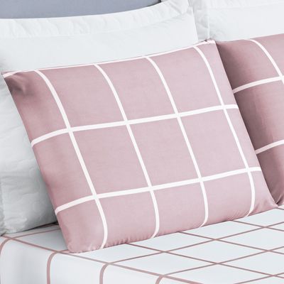 Jogo Cama Lençol Brooklyn Queen Quadriculado Micropercal 200 Fios 3 Peças - Rosa
