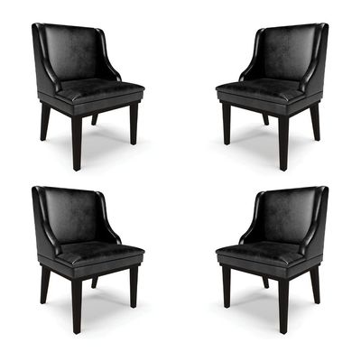 Kit 4 Cadeiras Decorativas Sala de Jantar Base Fixa de Madeira Firenze PU Preto Brilho G19 - Gran Belo