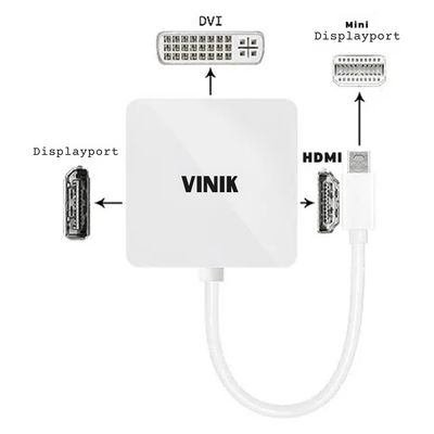 Adaptador 3 em 1 Mini Displayport para HDMI Displayport  DVI