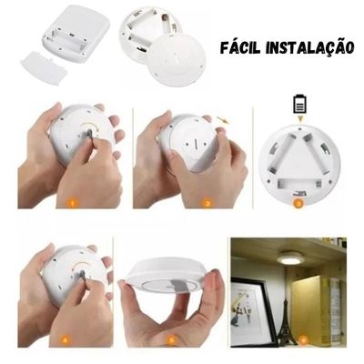 Kit 3 Luminarias Led Spot Lampada Pilha Adesivo Sem Fio Fácil Instalação Teto Parede Armários SMD