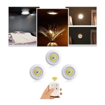 Kit 3 Luminarias Led Spot Lampada Pilha Adesivo Sem Fio Fácil Instalação Teto Parede Armários SMD