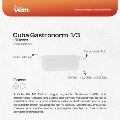 Cuba Gastronorm 1/3 150mm Translúcida em Polipropileno