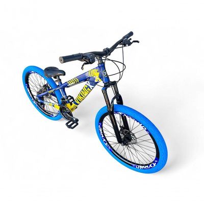 Bicicleta Aro 26 Vikingx Tuff Freeride 21v Aro Vmaxx Freio A Disco Garfo Suspensão Pneu Flame Azul-amarelo X25
