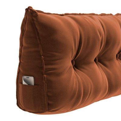 Almofada Para Cabeceira Encosto Apoio Lombar Spot 195cm Com Porta Celular Veludo - Abmaza Terracota