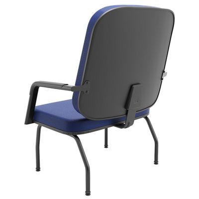 Cadeira De Escritório Recepção Com Braço Fixa Preta Magno P03 Vinil Azul - Lyam Decor