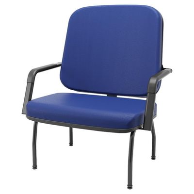 Cadeira De Escritório Recepção Com Braço Fixa Preta Magno P03 Vinil Azul - Lyam Decor