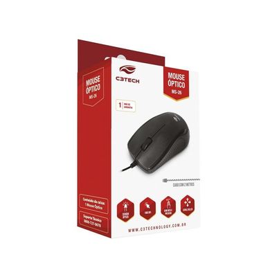 Mouse C3 Tech 1000dpi Preto cabo 2 metros Ms-26bk
