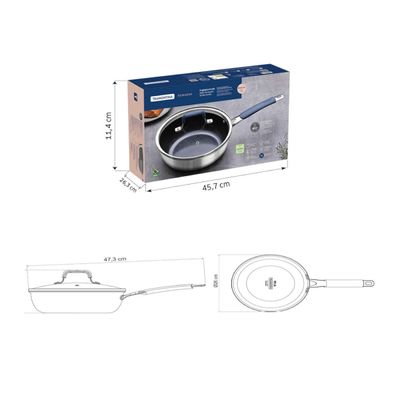 Frigideira Funda Tramontina Romagna Aço Inox Revestimento Cerâmico 24 cm 3,1 L com Tampa de Vidro