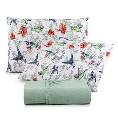 Jogo de Cama Lençol Sonho Bom Casal em Malha Algodão -  Verde - 100% Algodão