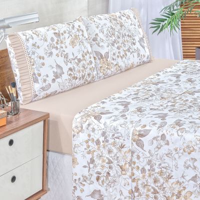 Jogo de Cama Lençol Casal Minuano 100% Algodão 4 Peças - Cáqui