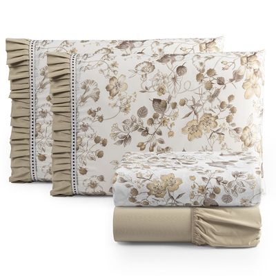 Jogo de Cama Lençol Casal Minuano 100% Algodão 4 Peças - Cáqui