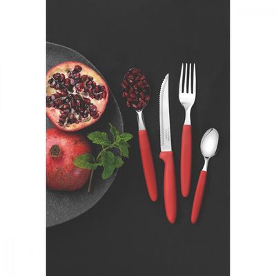 Faqueiro Tramontina Ipanema com Laminas em Aço Inox e Cabos de Polipropileno Vermelho com Pote Plastico 24 Peças