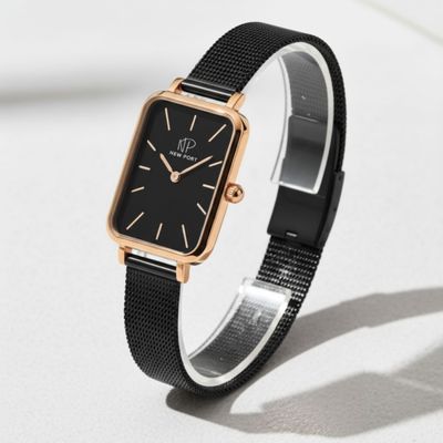 Relógio Feminino Preto Quadrado Elegante Casual New Port