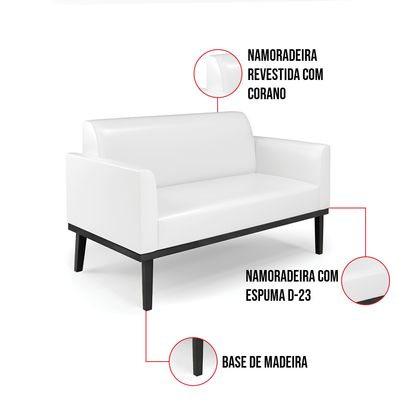 Sofá Namoradeira com Poltrona Base de Madeira Fixa Preto Marisa Corano Branco