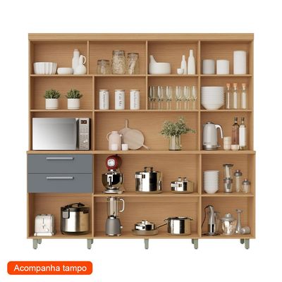 Cozinha Compacta Nobreza 100% MDF 7 Portas 2 Gavetas Carvalho e Titânio