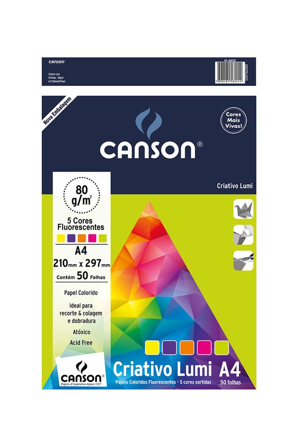Bloco Criativo Canson A4 Lumi Color com 50 Folhas Coloridas 210x297mm 75g