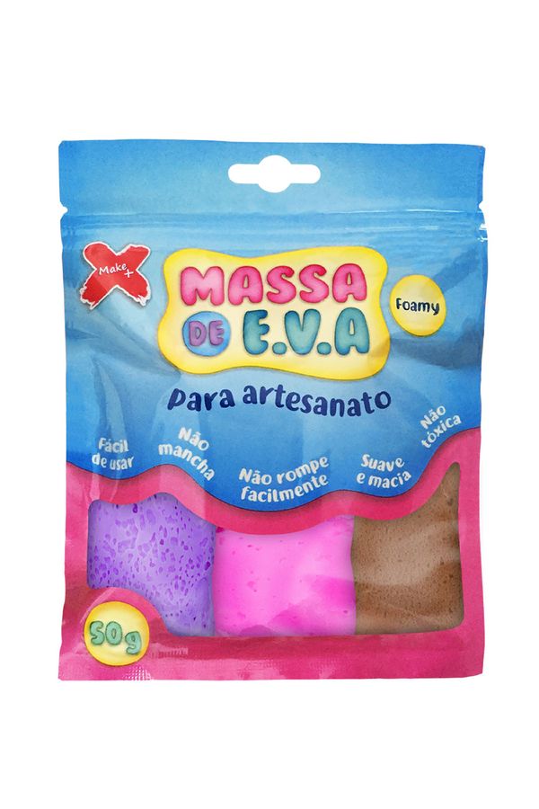 Massa de Eva para Modelar 50g com 5 Unidades Branca, Rosa, Roxa, Marrom, Vermelha