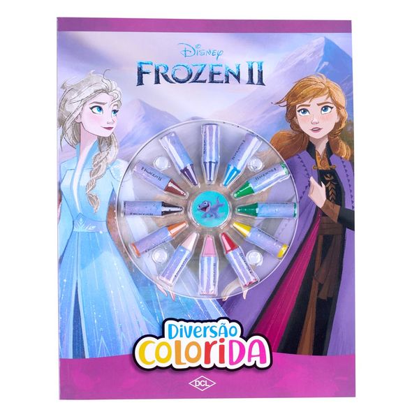 Livro Infantil Dcl com Giz Cera em 12 Cores para Colorir Personagens Frozen II