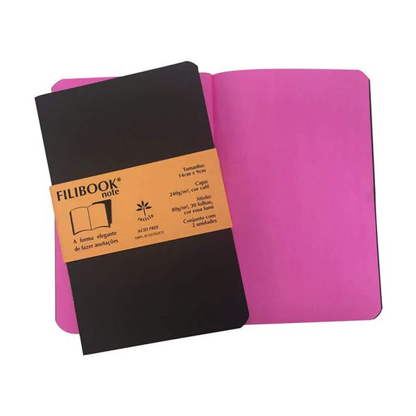 Caderneta Filibook Note sem Pauta Brochura Capa Fléxivel Café Lumi Rosa 30 Folhas 14x9cm