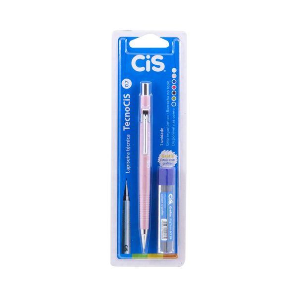 Lapiseira Técnica Cis Rosa 0.7mm com Mina Refil 0.7mm