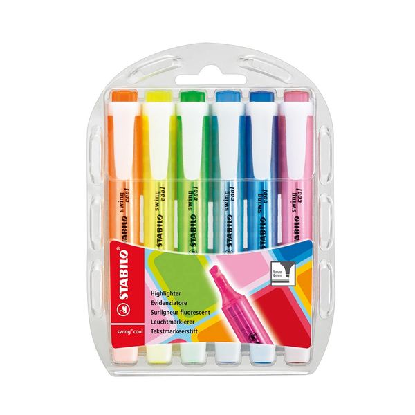 Marcador de Texto Stabilo Swing Cool com 6 Cores Vibrantes Marcador de Texto Stabilo Swing Cool com 6 Cores Vibrantes