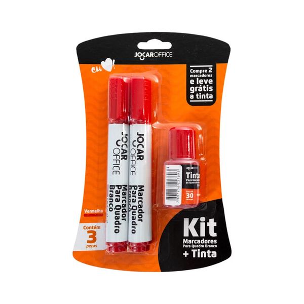 Kit Marcador para Quadro Branco Leonora Jocar Office Vermelho 2 Unidades com Tinta Refil