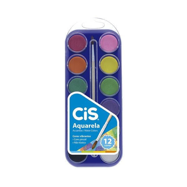 Aquarela Escolar Cis Estojo com Pastilhas de Tintas 12 Cores com 1 Pincel Artístico Aquarela Escolar Cis Estojo com Pastilhas de Tintas 12 Cores com 1 Pincel Artístico