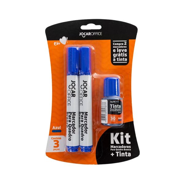 Kit Marcador para Quadro Branco Leonora Jocar Office Azul 2 Unidades com Tinta Refil