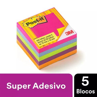 Bloco Adesivo Post It 3M Cubo Tropical 76x76mm 450 Folhas
