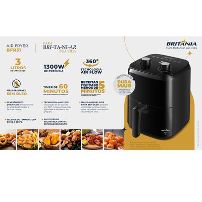 Fritadeira Elétrica Air Fryer Britânia BFR31 3L Preta - 220V