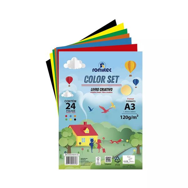 Papel Color Set Romitec A3 Colors com 24 Folhas e Livro de Atividades 297x420mm 120g Papel Color Set Romitec A3 Colors com 24 Folhas e Livro de Atividades 297x420mm 120g