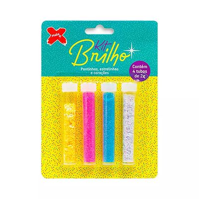 Glitter 8g com Formas de Pontilhos e Estrelinhas 4 Cores Rosa, Azul, Branco e Amarelo
