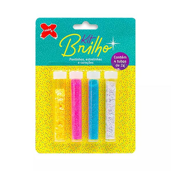 Glitter 8g com Formas de Pontilhos e Estrelinhas 4 Cores Rosa, Azul, Branco e Amarelo