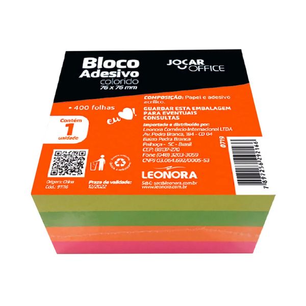 Bloco Adesivo Leonora Neon 04 Cores 76x76mm 400 Folhas