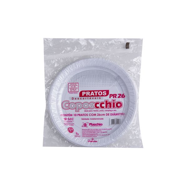 Prato Descartável Coposcchio Nº26 com 10 Unidades Branco Prato Descartável Coposcchio Nº26 com 10 Unidades Branco