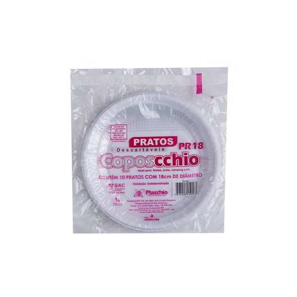 Prato Descartável Coposcchio Nº18 com 10 Unidades Branco