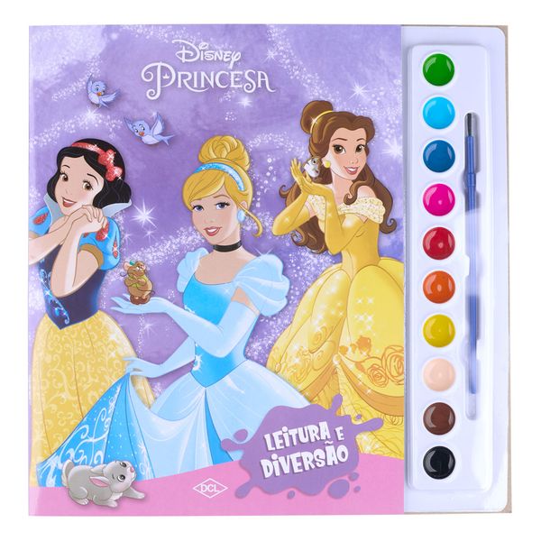 Livro Infantil Dcl com Aquarela e Pincel para Colorir Personagens Disney Princesas