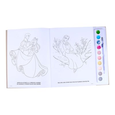 Livro Infantil Dcl com Aquarela e Pincel para Colorir Personagens Disney Princesas