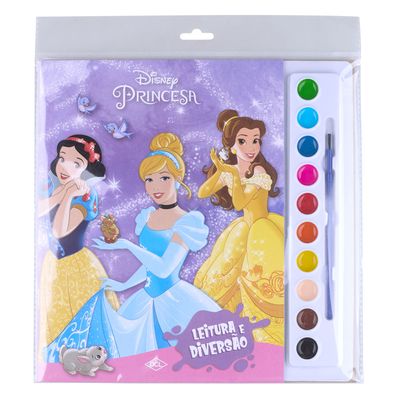 Livro Infantil Dcl com Aquarela e Pincel para Colorir Personagens Disney Princesas
