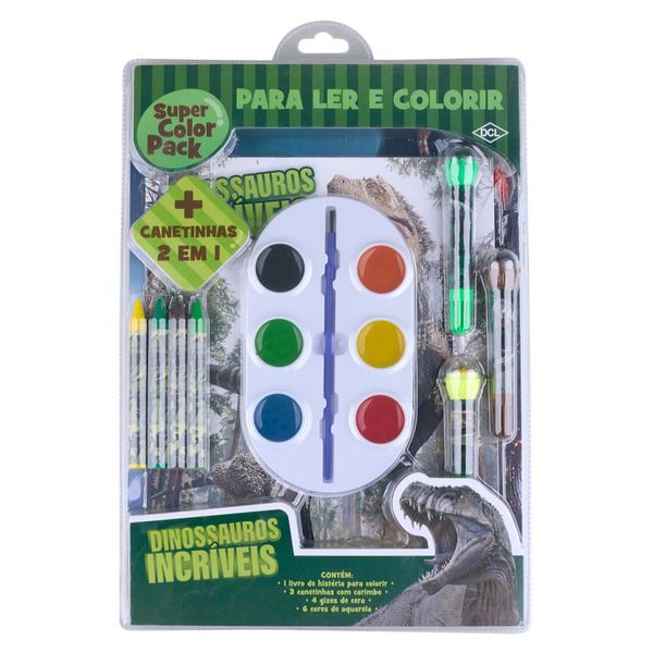 Livro Infantil Dcl Super Color para Ler e Colorir Pack Dinossauros