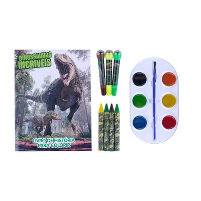 Livro Infantil Dcl Super Color para Ler e Colorir Pack Dinossauros