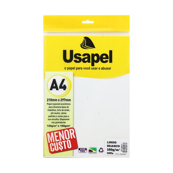 Papel Usapel A4 Linho 180g com 50 Folhas Branco