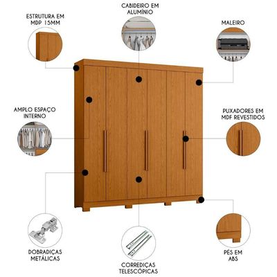 Guarda Roupa Casal 200cm 6 Portas Viny A02 Cinamomo - Mpozenato