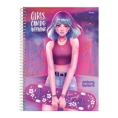 Caderno Universitário Foroni Amigas para Sempre 1 Matéria 80 Folhas Capas Diversas - Item Sortido